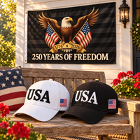 USA 250th Anniversary Cap gift set lifestyle: White & Black hats with 3x5 Black Eagle 250 Years of Freedom Flag