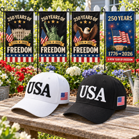 USA 250th Anniversary Cap gift set lifestyle: White & Black hats with 4 Garden Flags (250 Years of Freedom Set)
