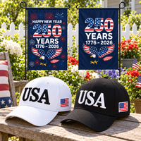 USA 250th Anniversary Cap gift set lifestyle: White & Black hats with 2 Garden Flags (250 Years Set)