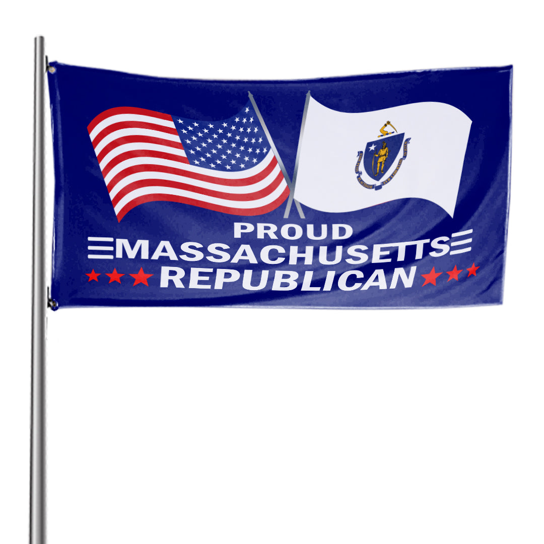 Proud Massachusetts Republican flag on a flagpole