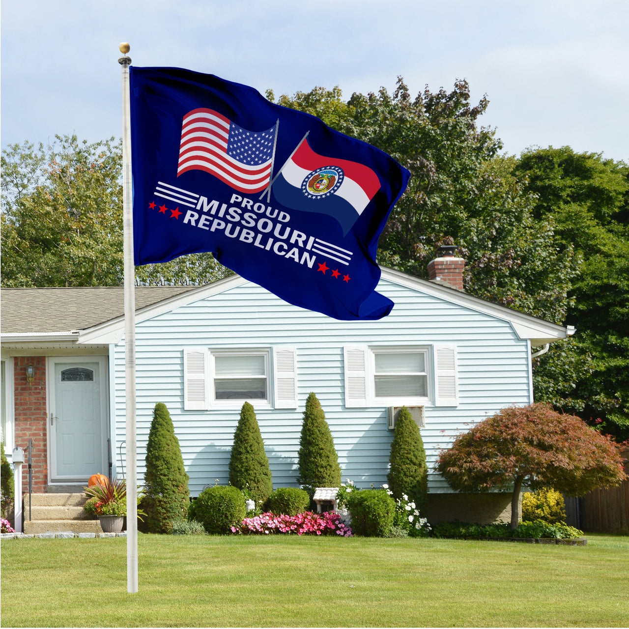 Proud Missouri Republican flag flying in front of a house