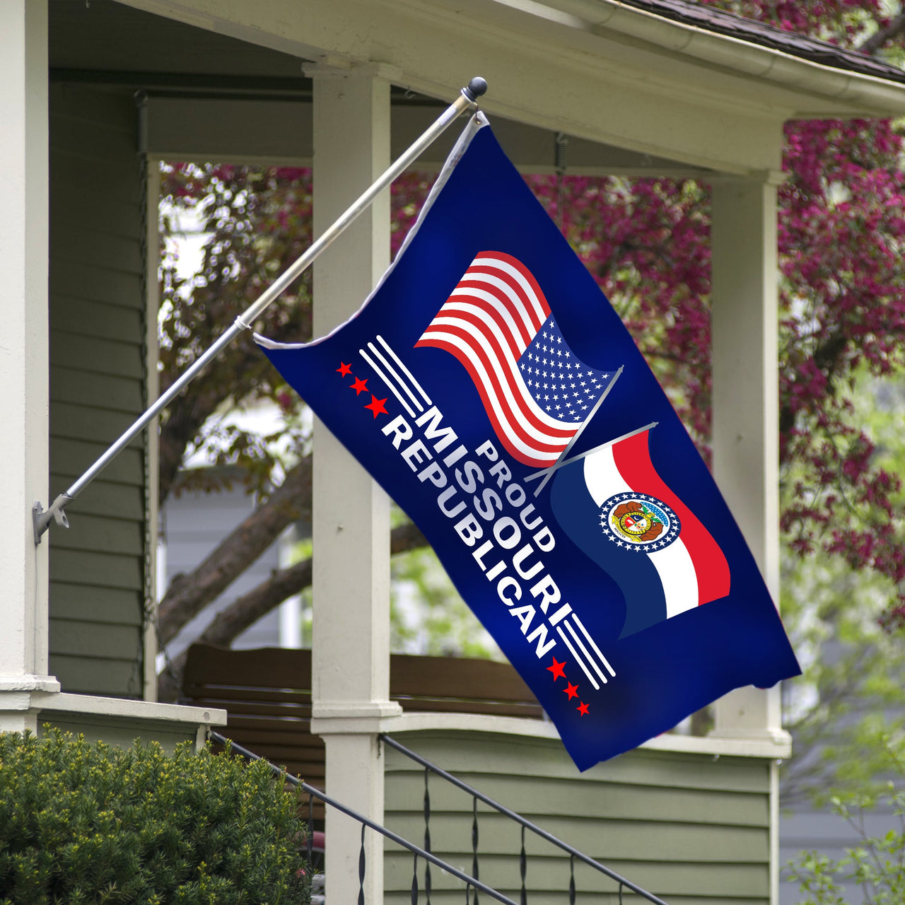Proud Missouri Republican flag on a porch