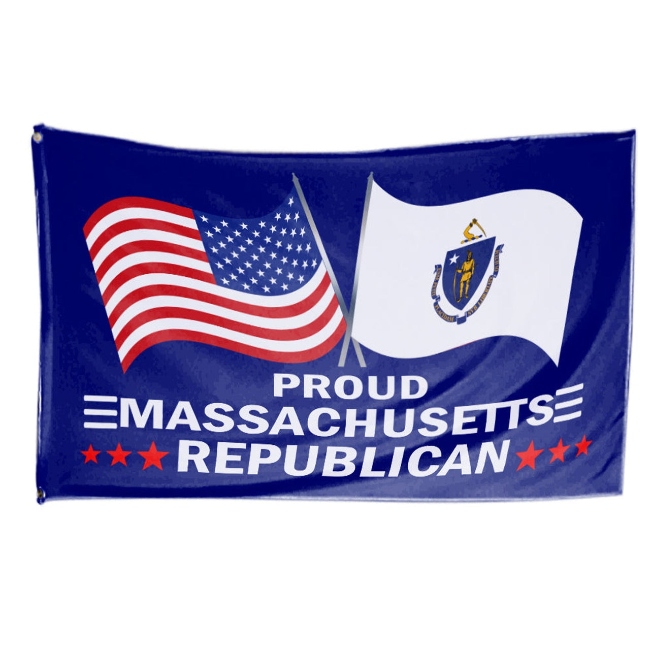 Proud Massachusetts Republican 3x5 flag with American flag and Massachusetts state flag