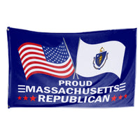 Proud Massachusetts Republican 3x5 flag with American flag and Massachusetts state flag