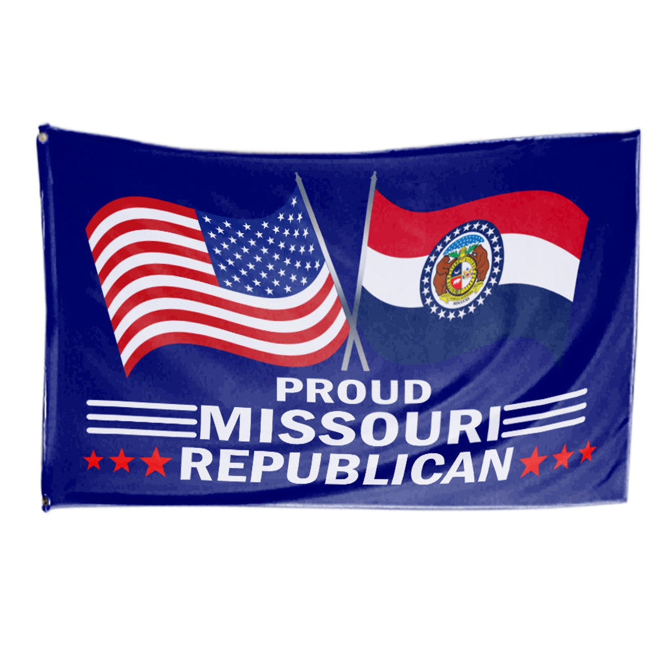 Proud Missouri Republican 3x5 flag with American flag and Missouri state flag