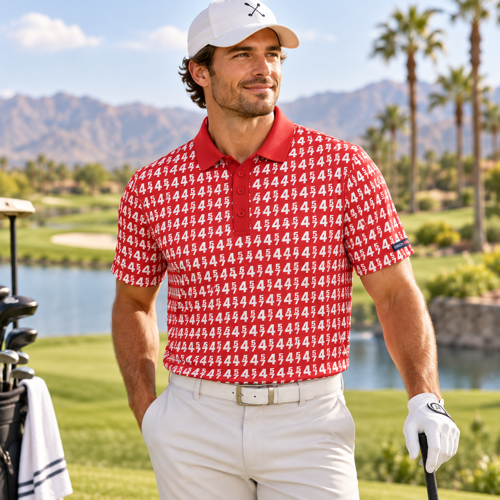 45/47 Presidential Polo Shirt in red – worn on the golf course