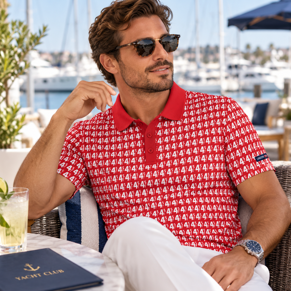 45/47 Presidential Polo Shirt in red – at the marina