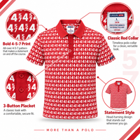 45/47 Presidential Polo Shirt in red – key features: 4-5-7 print, collar and 3-button placket