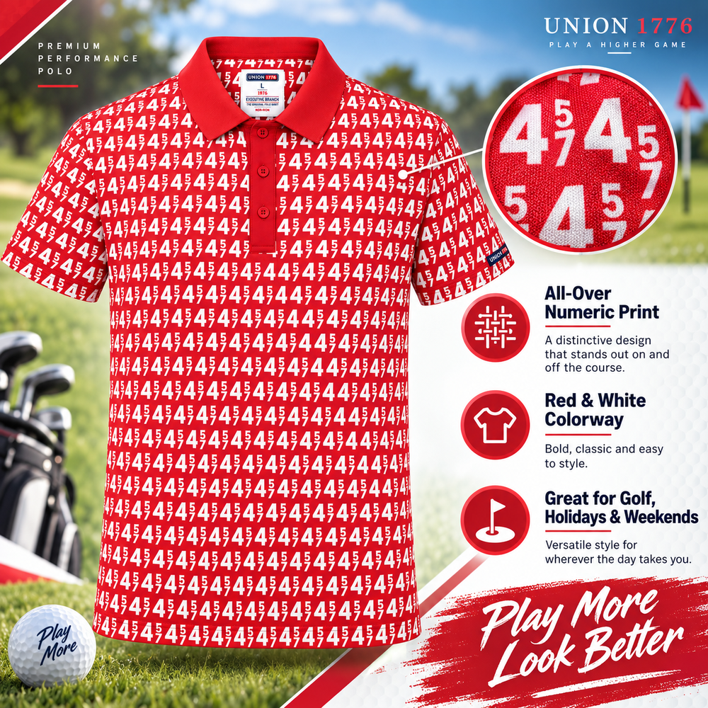 45/47 Presidential Polo Shirt in red – all-over 45/47 numeric print