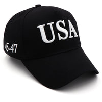 Bold USA Patriotic Black Baseball Cap – 45-47 Edition