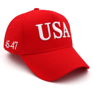 Bold USA Patriotic Red Baseball Cap – 45-47 Edition
