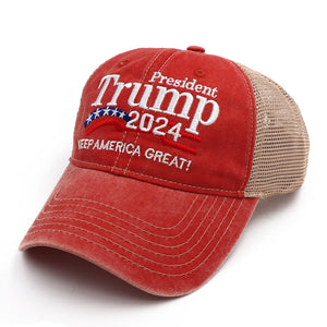 President 2024 “Keep America Great” Embroidered Trucker Hat – Vintage Red/Tan
