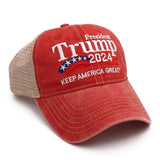 President 2024 “Keep America Great” Embroidered Trucker Hat – Vintage Red/Tan