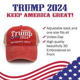 President 2024 “Keep America Great” Embroidered Trucker Hat – Vintage Red/Tan