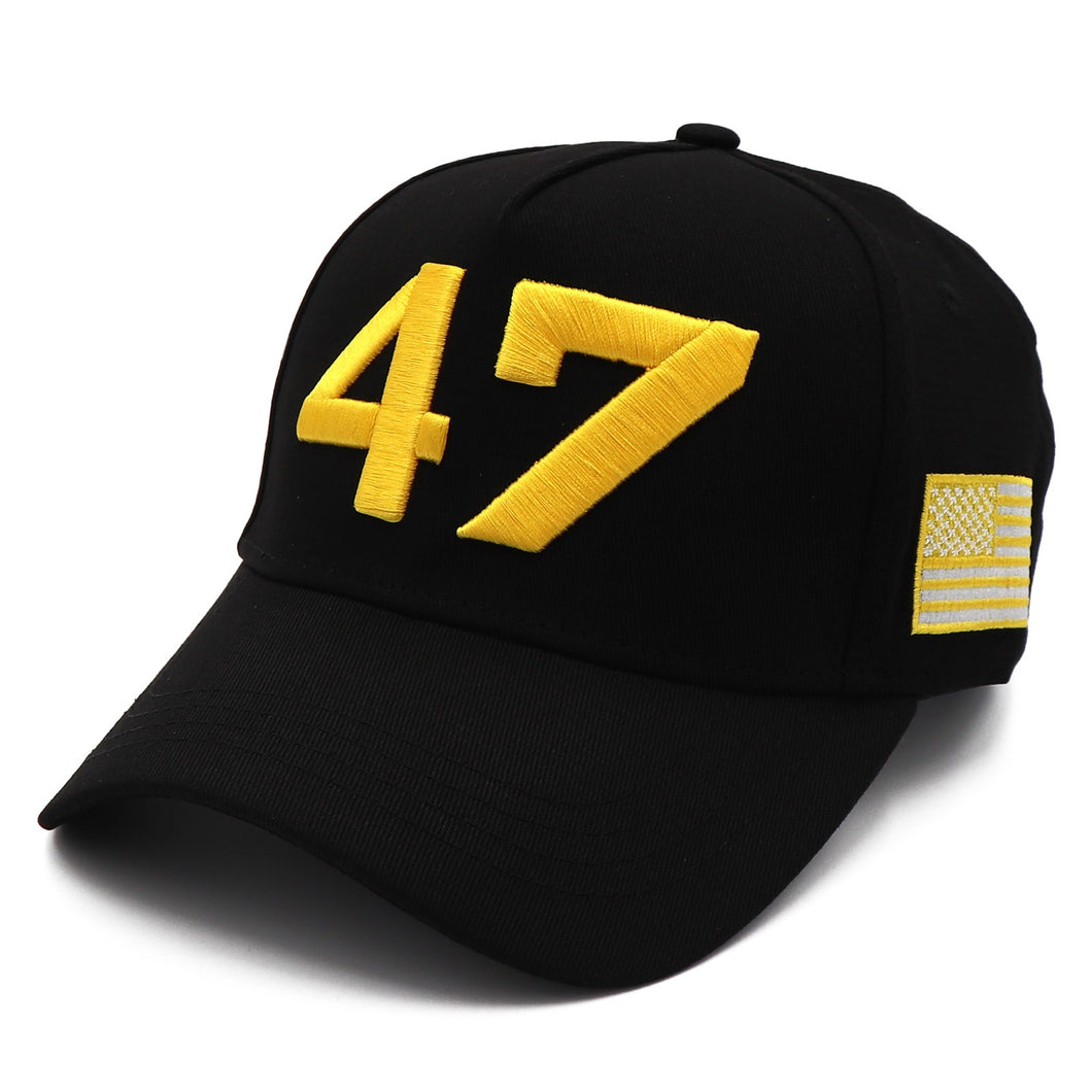 Black Gold 47 Presidential Tribute Hat – Adjustable , Embroidered USA Flag