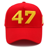 Red Gold 47 Presidential Tribute Hat – Adjustable , Embroidered USA Flag