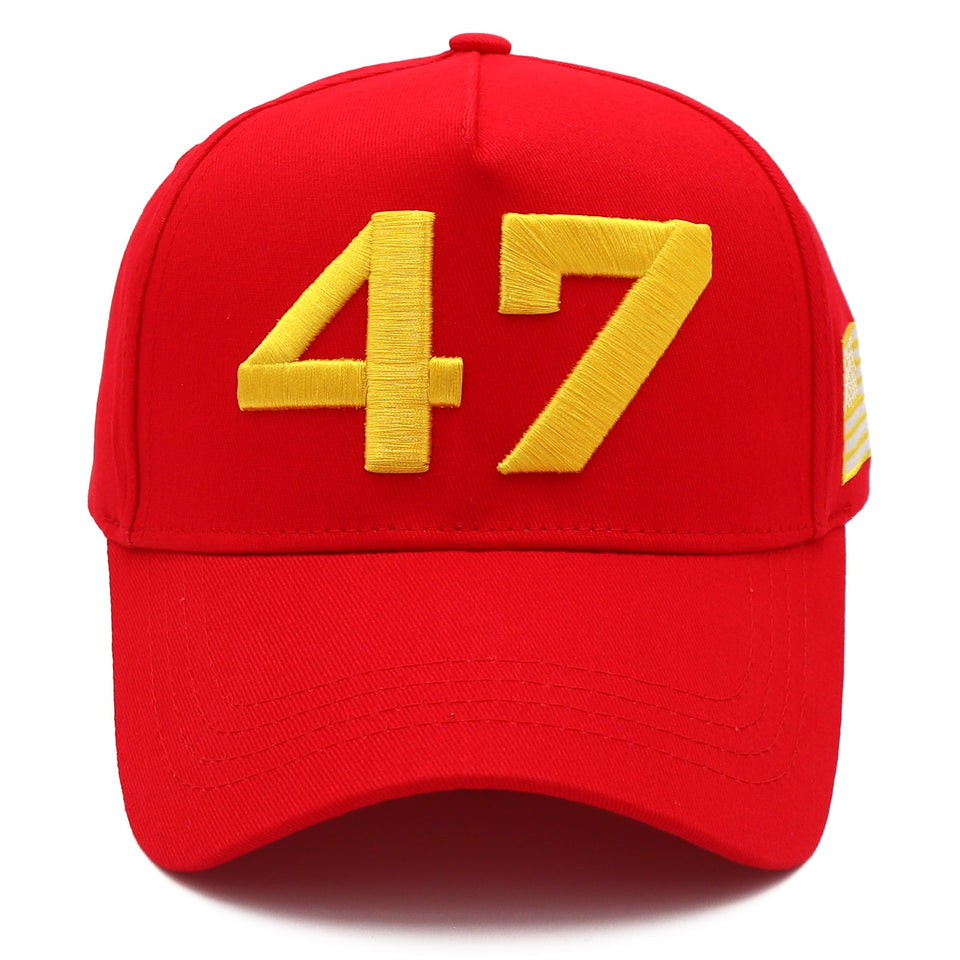 Red Gold 47 Presidential Tribute Hat – Adjustable , Embroidered USA Flag