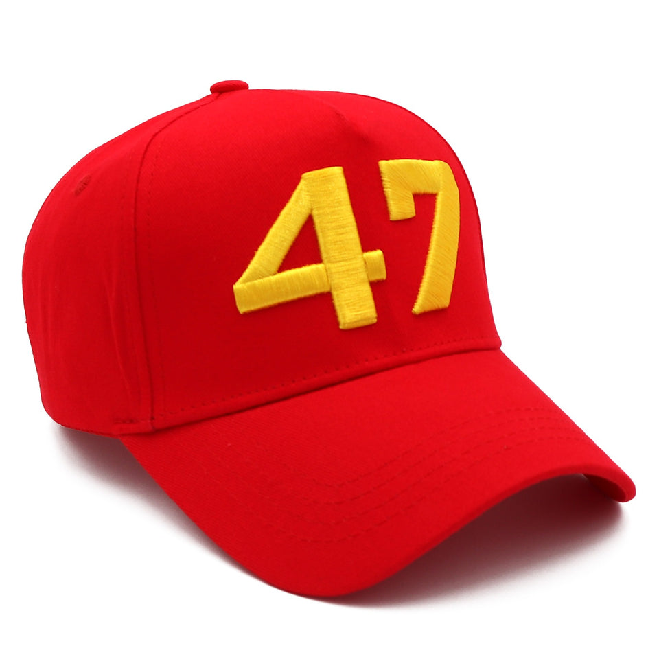 Red Gold 47 Presidential Tribute Hat – Adjustable , Embroidered USA Flag