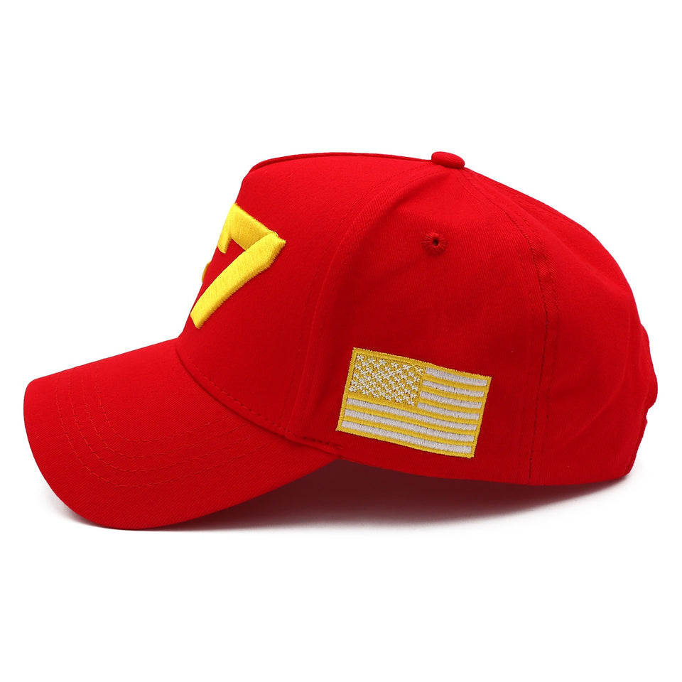 Red Gold 47 Presidential Tribute Hat – Adjustable , Embroidered USA Flag