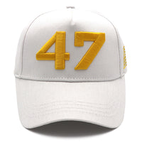 White Gold 47 Presidential Tribute Hat – Adjustable , Embroidered USA Flag