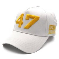 White Gold 47 Presidential Tribute Hat – Adjustable , Embroidered USA Flag