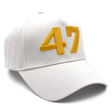 White Gold 47 Presidential Tribute Hat – Adjustable , Embroidered USA Flag