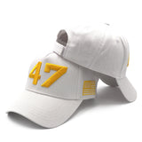 White Gold 47 Presidential Tribute Hat – Adjustable , Embroidered USA Flag