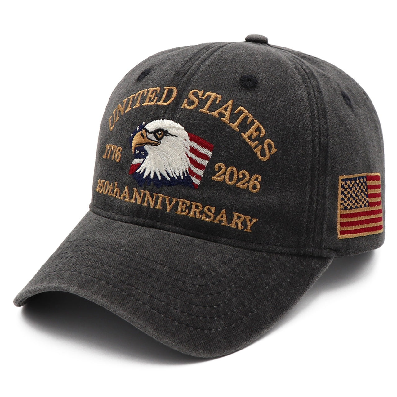 USA 250th Anniversary Eagle Cap (1776–2026) — Distressed Charcoal, Embroidered