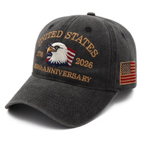 USA 250th Anniversary Eagle Cap (1776–2026) — Distressed Charcoal, Embroidered