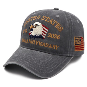 USA 250th Anniversary Eagle Embroidered Cap (1776–2026) – Gray