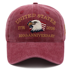 USA 250th Anniversary Eagle Embroidered Cap (1776–2026) – Vintage Maroon