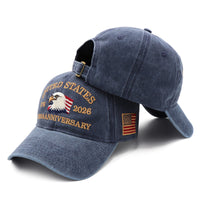 USA 250th Anniversary Eagle Embroidered Cap 1776 – 2026 – Washed Navy