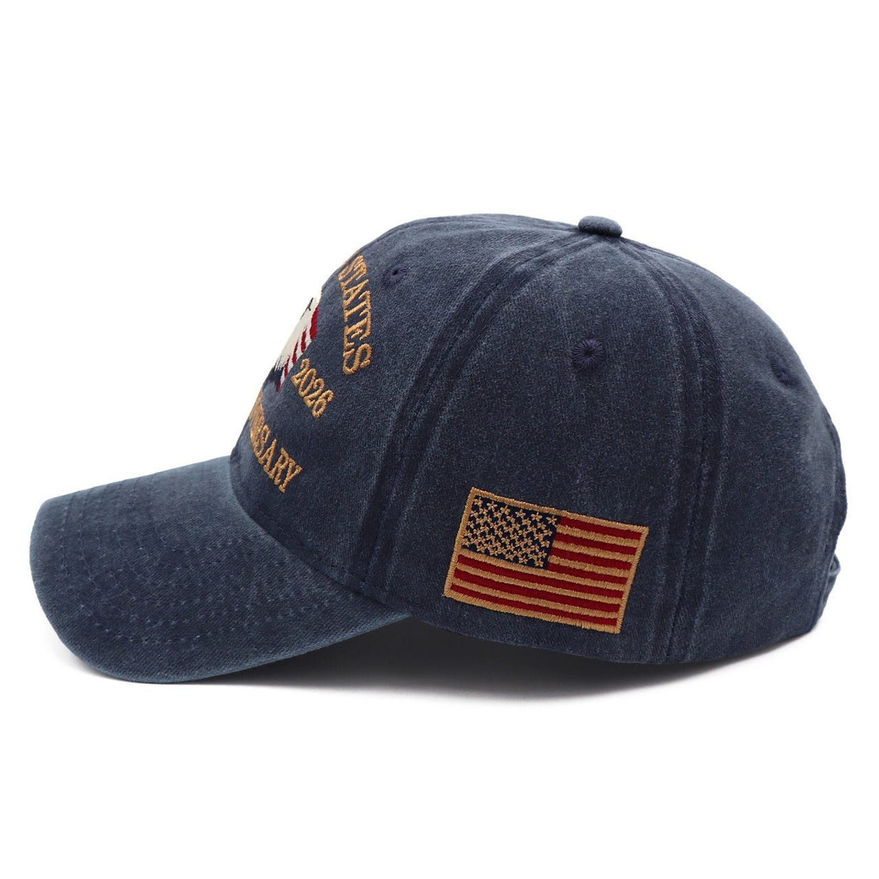 USA 250th Anniversary Eagle Embroidered Cap 1776 – 2026 – Washed Navy