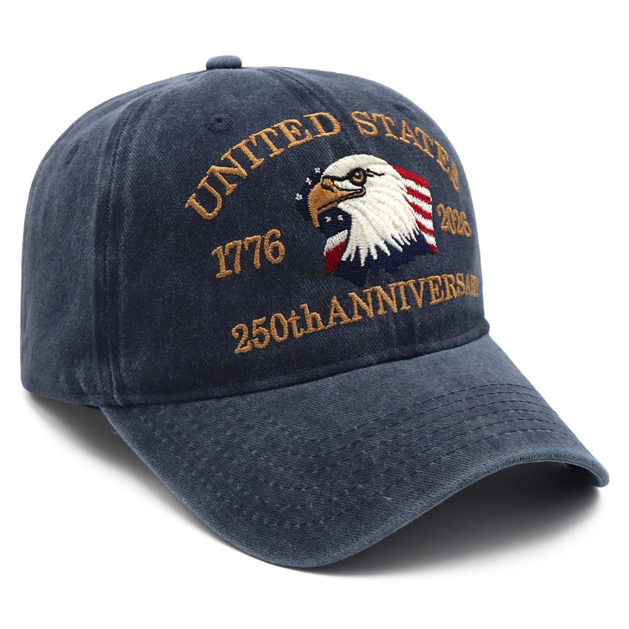 USA 250th Anniversary Eagle Embroidered Cap 1776 – 2026 – Washed Navy