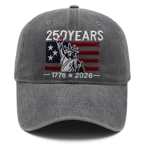 250 Years of Freedom Hat | 1776 - 2026 Patriotic Vintage Baseball Cap with Statue of Liberty Embroidery - Great for Dads and Grads - Charcoal