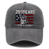 250 Years of Freedom Hat | 1776 - 2026 Patriotic Vintage Baseball Cap with Statue of Liberty Embroidery - Great for Dads and Grads - Charcoal