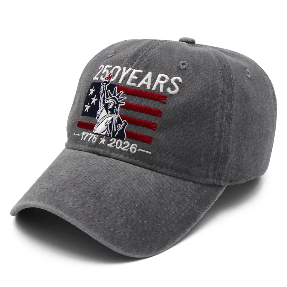 250 Years of Freedom Hat | 1776 - 2026 Patriotic Vintage Baseball Cap with Statue of Liberty Embroidery - Great for Dads and Grads - Charcoal