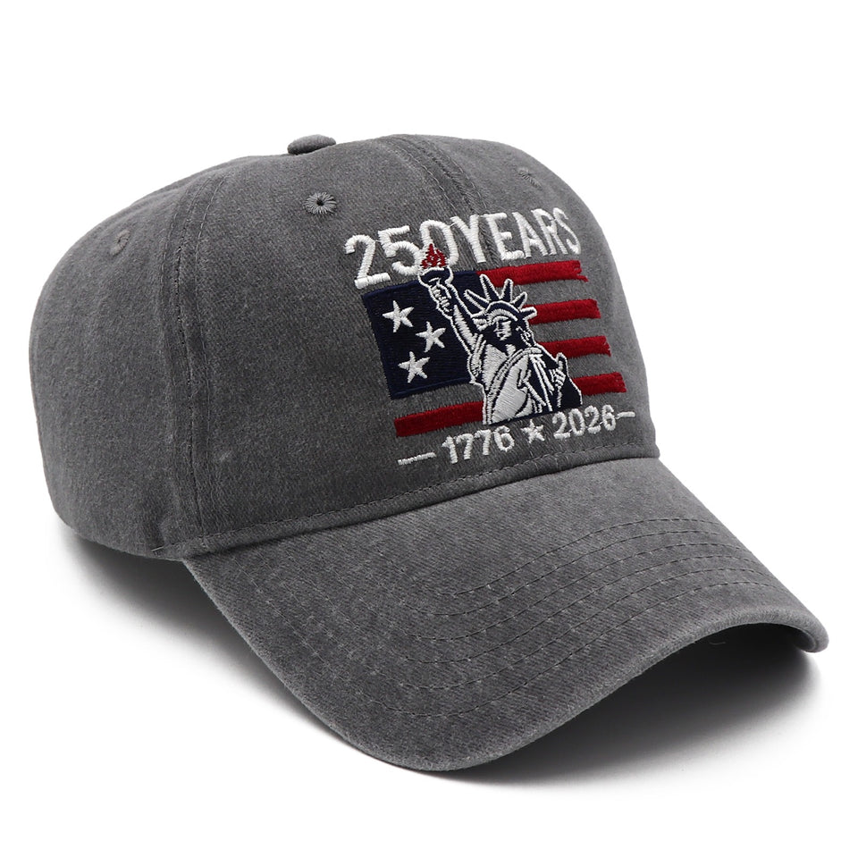 250 Years of Freedom Hat | 1776 - 2026 Patriotic Vintage Baseball Cap with Statue of Liberty Embroidery - Great for Dads and Grads - Charcoal
