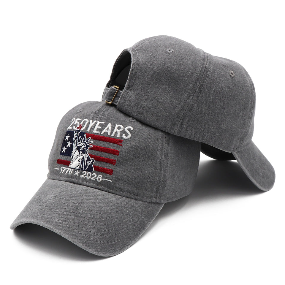250 Years of Freedom Hat | 1776 - 2026 Patriotic Vintage Baseball Cap with Statue of Liberty Embroidery - Great for Dads and Grads - Charcoal
