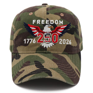 Freedom 250th Hat – 1776-2026 Eagle Embroidered Adjustable Camo Baseball Cap