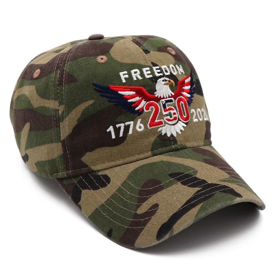 Freedom 250th Hat – 1776-2026 Eagle Embroidered Adjustable Camo Baseball Cap