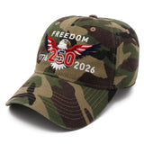 Freedom 250th Hat – 1776-2026 Eagle Embroidered Adjustable Camo Baseball Cap