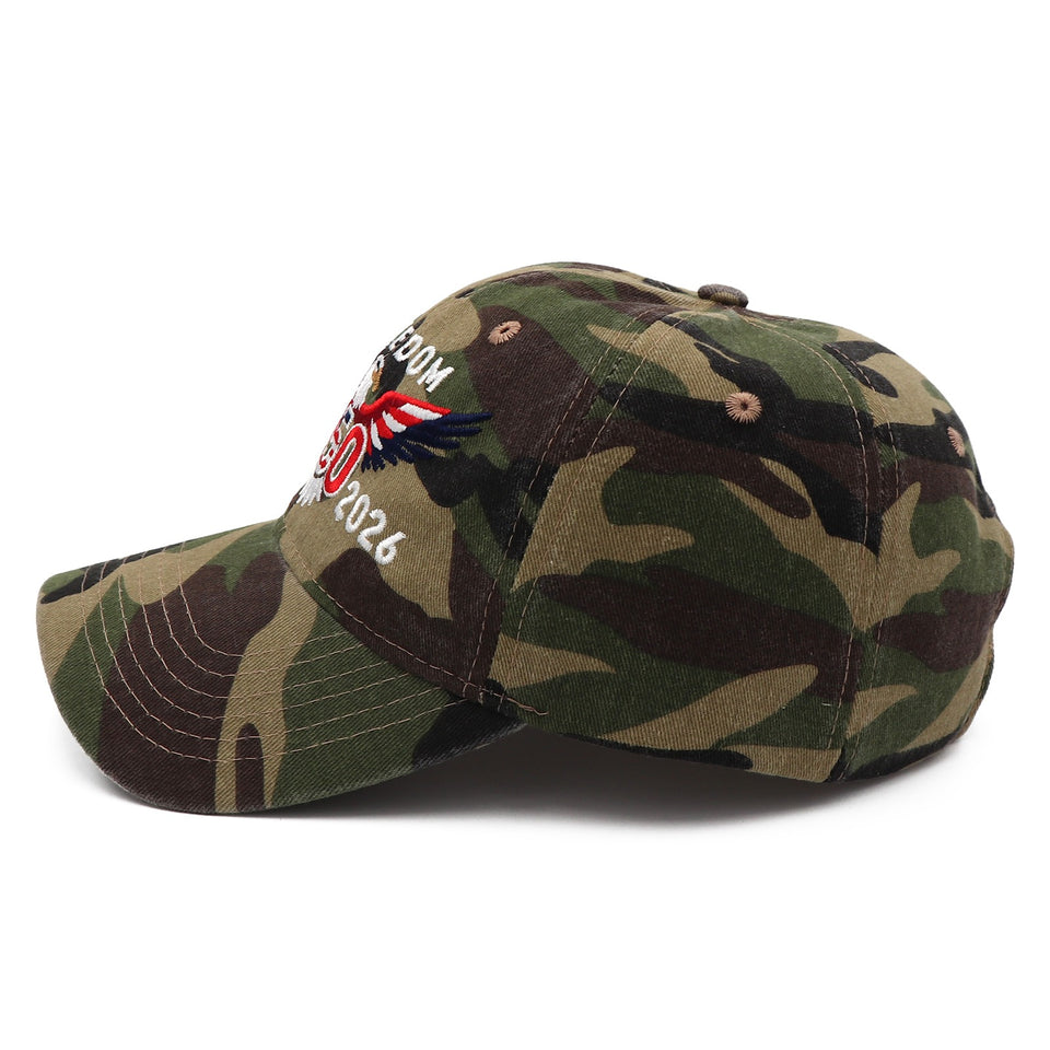 Freedom 250th Hat – 1776-2026 Eagle Embroidered Adjustable Camo Baseball Cap