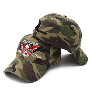 Freedom 250th Hat – 1776-2026 Eagle Embroidered Adjustable Camo Baseball Cap
