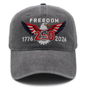 Freedom 250th Hat – 1776-2026 Eagle Embroidered Adjustable Gray Baseball Cap