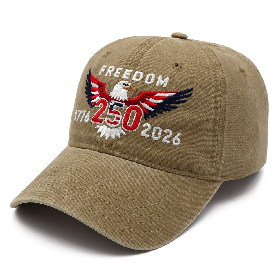 Freedom 250th Hat – 1776-2026 Eagle Embroidered Adjustable Khaki Baseball Cap