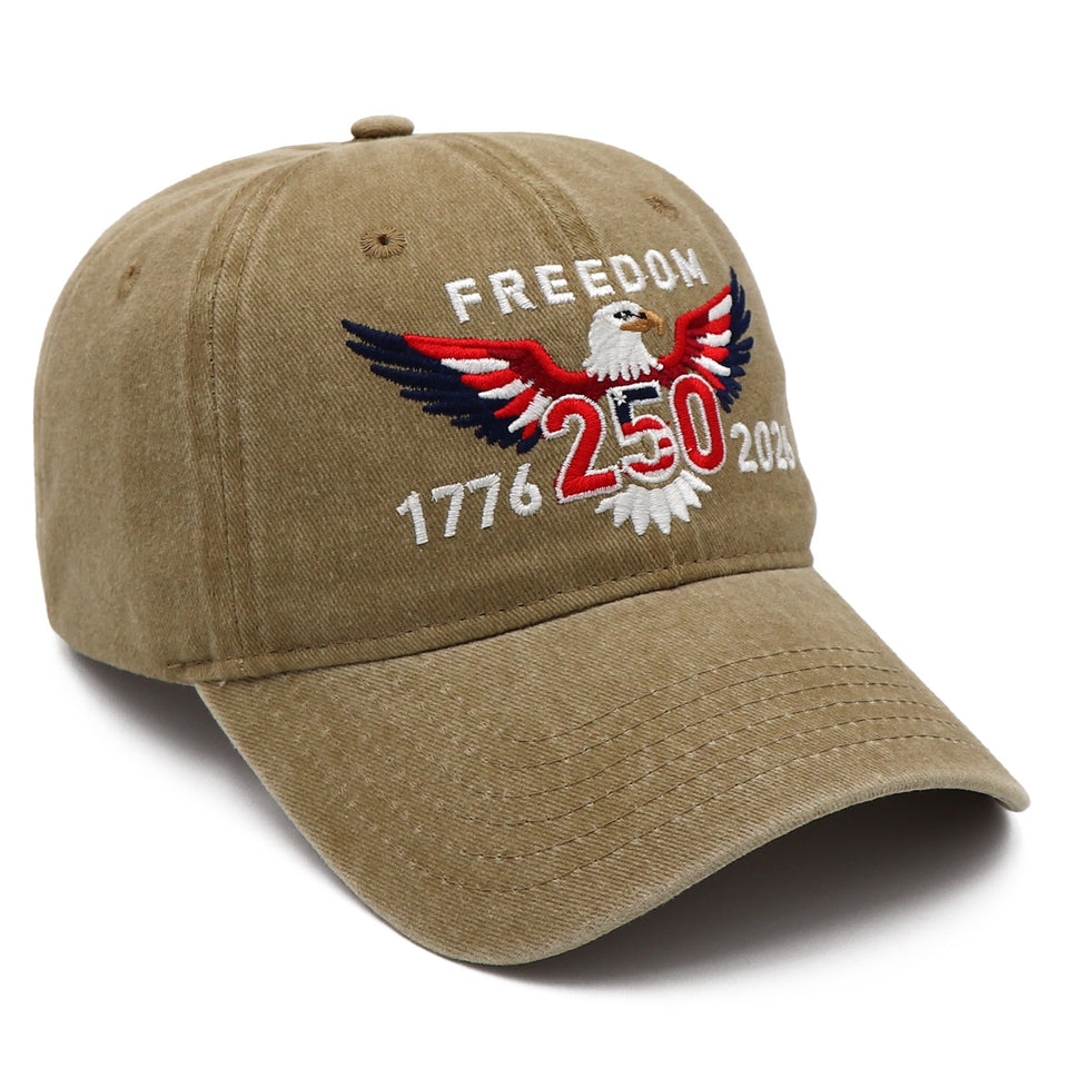 Freedom 250th Hat – 1776-2026 Eagle Embroidered Adjustable Khaki Baseball Cap