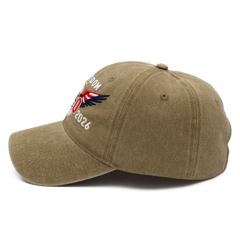 Freedom 250th Hat – 1776-2026 Eagle Embroidered Adjustable Khaki Baseball Cap