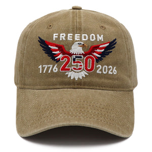 Freedom 250th Hat – 1776-2026 Eagle Embroidered Adjustable Khaki Baseball Cap