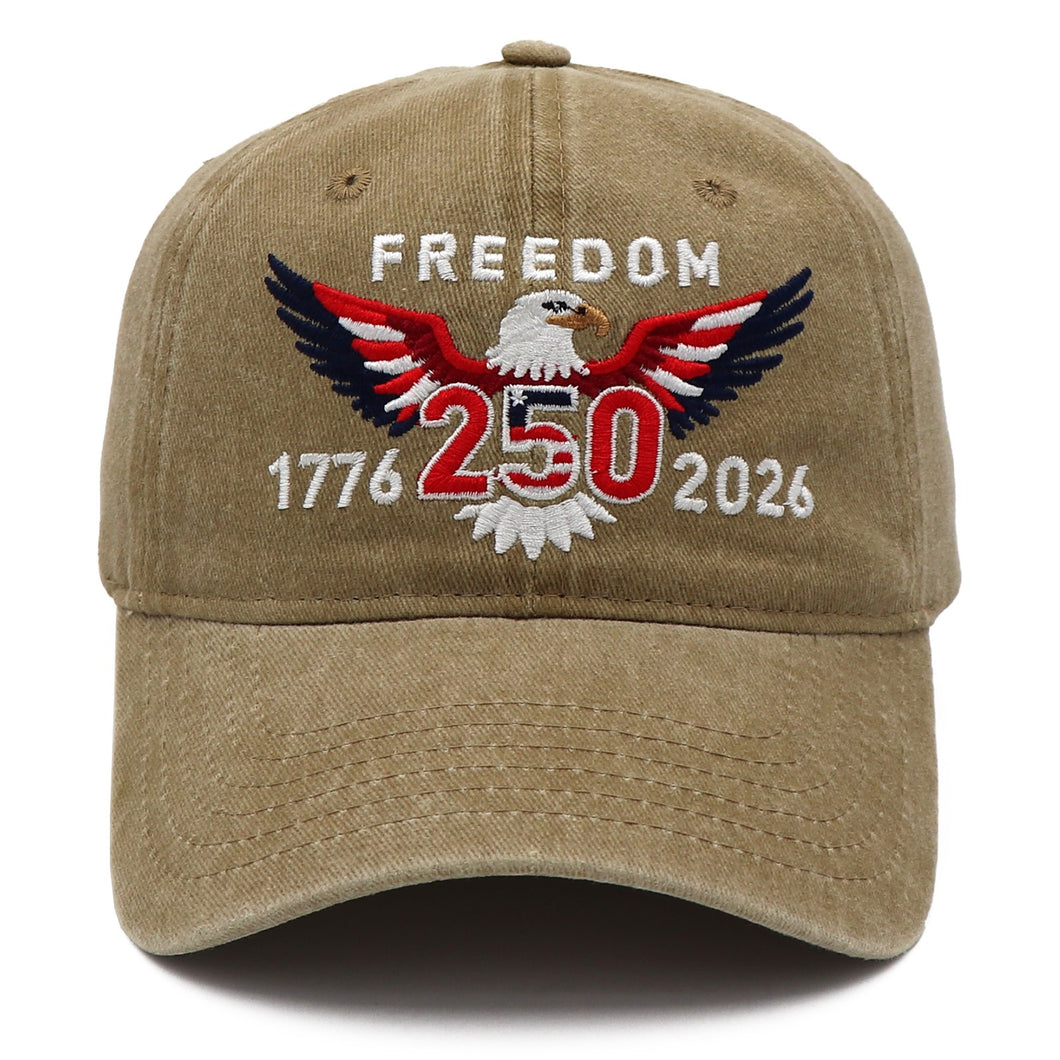 Freedom 250th Hat – 1776-2026 Eagle Embroidered Adjustable Khaki Baseball Cap